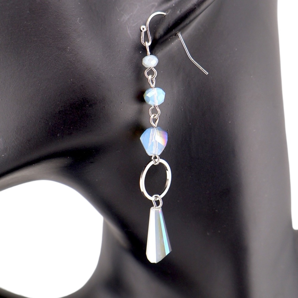 Express Linear Drop Earrings Iridescent AB Crystal Beads Geometric Hematite NWT